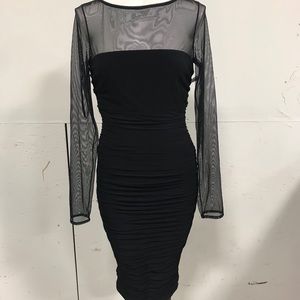 Eliza J. Ruched Long Sleeve Illusion Mesh Cocktail
